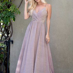 Rose pink shiny sleeveless long new dress with pockets